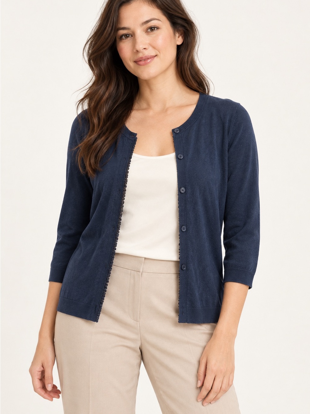 Banana Republic Navy Blue Crewneck Button-Front Cardigan